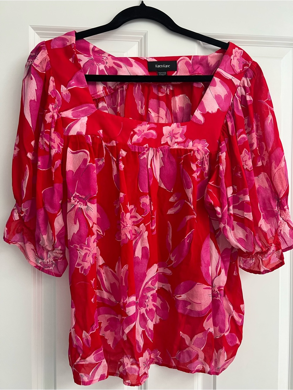 Karen Kane Red & Pink Floral Square-Neck Blouse